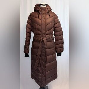 Quince Responsible Down Belted Puffer Maxi Coat NWT S Hot Fudge